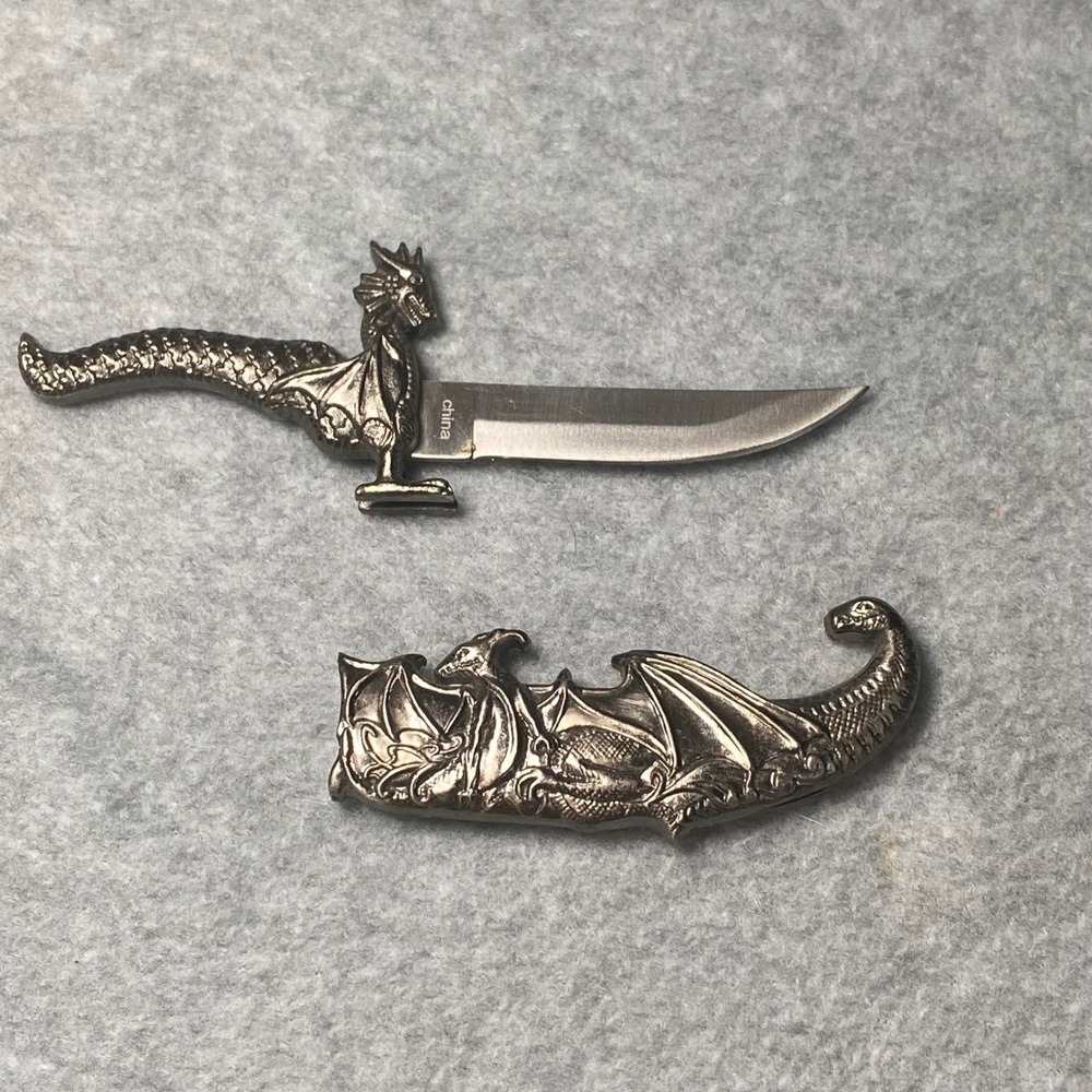 Dragon Miniature Dagger Unisex Silver Fantasy Gothic Mythical Gift Medieval 5.5" - Picture 3 of 4